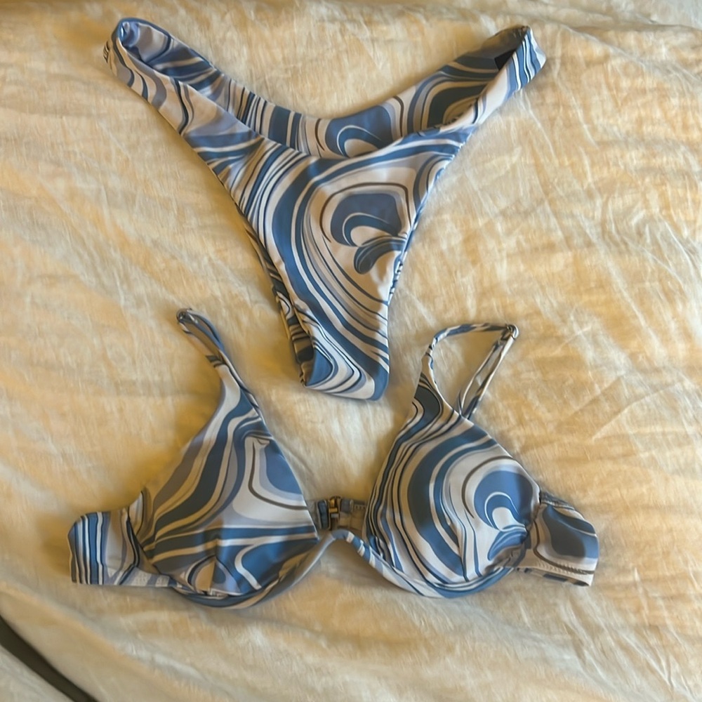Blue and White Patterned Bikini
